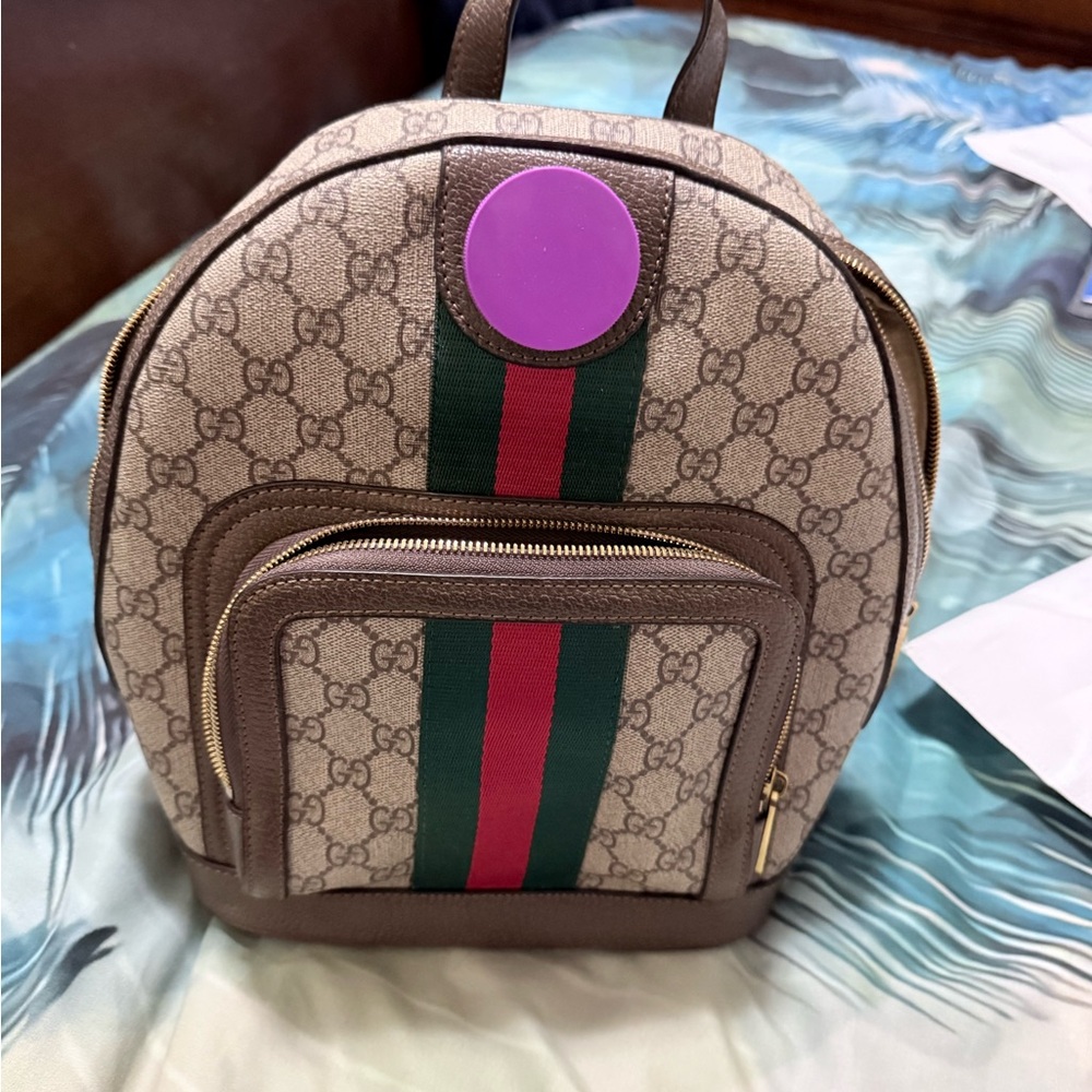 G Copy Beige and Brown Backpack with Green and Red Stripe